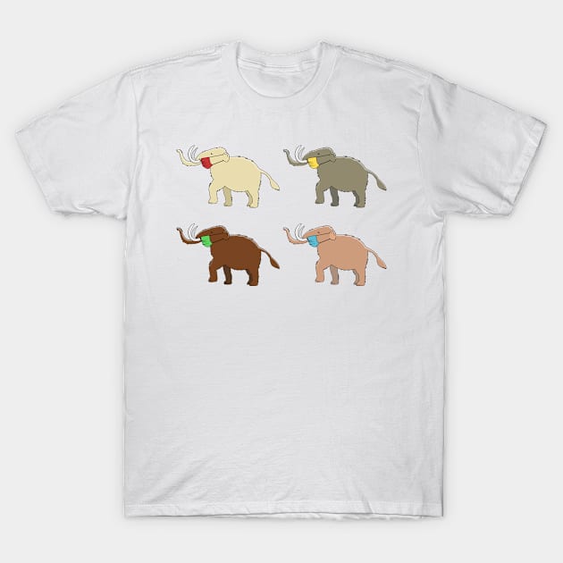 Herd Immunity Maskodons - Funny Cartoon Woolly Mammoths wearing masks T-Shirt by MorvernDesigns